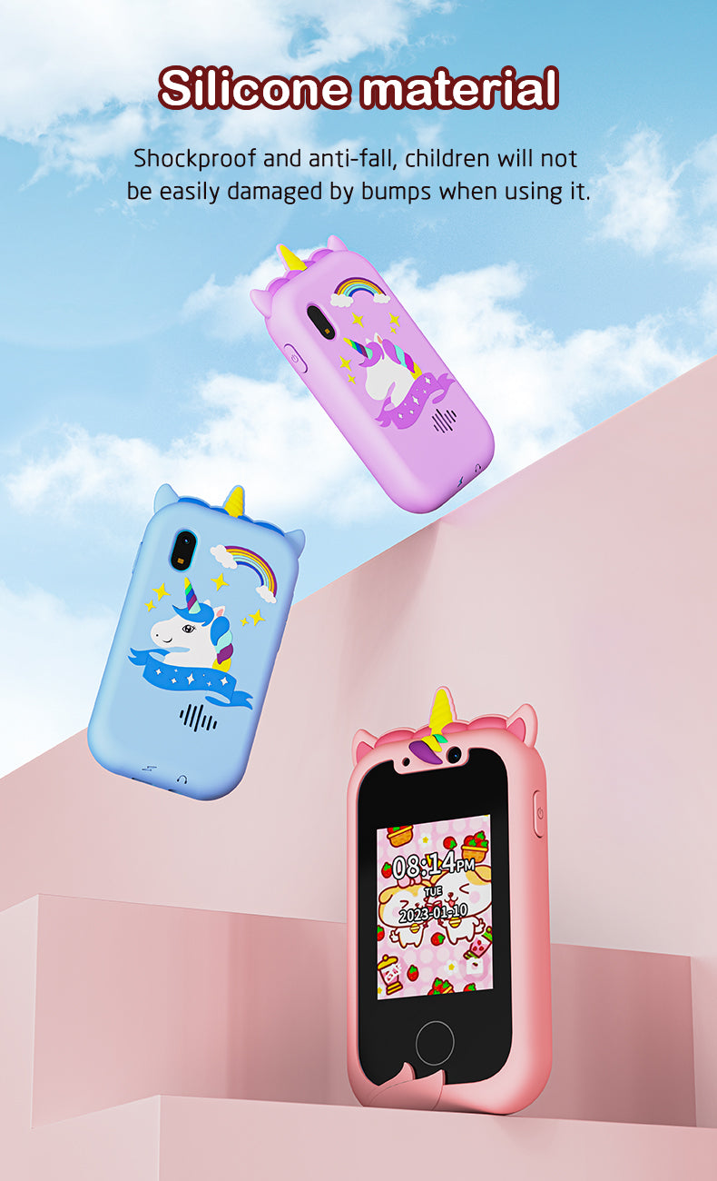 Teléfono educativo para niños, Juguete Musical, cámara de Selfie móvil de unicornio para bebé con tarjeta TF de 512mb, juguetes para bebés, regalos de cumpleaño
